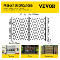 Double Folding Security Gate Folding Door Gate 5.1' H x 10.2' W Scissor Gate
