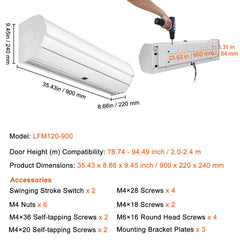 0.9m Commercial Indoor Air Curtain Super Power 2 Speeds 1528m³/h, UL Certified Wall Mounted Air Curtains for Doors, Indoor Over Door Fan with Heavy Duty Limit Switch, Easy-Install Unheated
