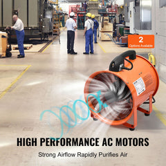 Portable Ventilator, 254mm/10inch Heavy Duty Cylinder Fan with 10m Duct Hose, 300W Strong Shop Exhaust Blower 1720CFM, Industrial Utility Blower for Sucking Dust, Smoke, Smoke Home/Workplace