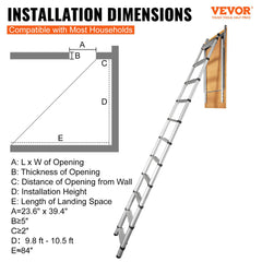 Attic Ladder Telescoping, 158.76kg Capacity, 100cm x 59.94cm,Multi-Purpose Aluminium Extension, Lightweight and Portable,Fits298.7cm-320.04cmCeilingHeights,Convenient Access to Your Attic Standa