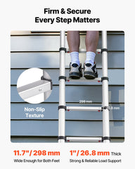 3.8m Telescoping Ladder, Aluminum Lightweight Multi-Purpose Collapsible Extension, One-Touch Retraction Ladder, Heavy Duty 150kg Max Capacity with Non-Slip Feet, for Home, Outdoor Work, Loft