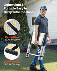 3.8m Telescoping Ladder, Aluminum Lightweight Multi-Purpose Collapsible Extension, One-Touch Retraction Ladder, Heavy Duty 150kg Max Capacity with Non-Slip Feet, for Home, Outdoor Work, Loft