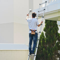 3.8m Telescoping Ladder, Aluminum Lightweight Multi-Purpose Collapsible Extension, One-Touch Retraction Ladder, Heavy Duty 150kg Max Capacity with Non-Slip Feet, for Home, Outdoor Work, Loft