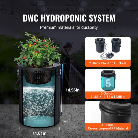DWC Hydroponics Grow System Deep Water Culture with Top Drip 2 Buckets