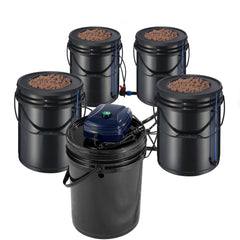 RDWC Hydroponics Grow System, Hydroponic Growing Kit with Top Drip, Recirculating Deep Water Culture 4 Buckles and 1 Reservoir, with Air Pump and Water Level Device for Leafy Vegetables