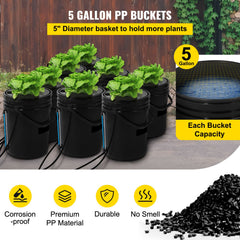 DWC Hydroponics Grow System Deep Water Culture 8 Buckets with Air Pump