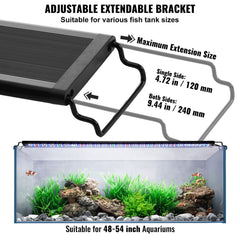 Aquarium Light, 48W Full Spectrum Fish Tank Light with 24/7 Natural Mode, Adjustable Timer & 5-Level Brightness, with Aluminum Alloy Shell Extendable Brackets for 48"-54" Freshwater Planted Tank
