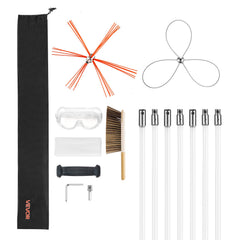 Chimney Sweep Kit, 7m Maximum Extendable Length Chimney Brush, Chimney Cleaner Sweeper with Dual Brush Heads, Brush & Goggles, Fireplace Cleaning Tool for Square, Rectangle, Arch Chimneys