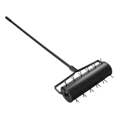 Rolling Lawn Aerator, 525mm Heavy-Duty Manual Rolling Aerator Lawn with Detachable Handle and 33 Iron Spikes, Rolling Lawn Aeration Tool for Garden Patio Yard Compacted Soils and Lawns, Black