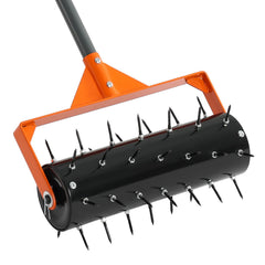 Rolling Lawn Aerator, 410mm Manual Push Aerator Roller with 42 Spikes & 60 in Long Handle, Fillable Drum for Added Weight, Heavy-Duty Lawn Soil Penetrator for Garden Yard Compacted Soils