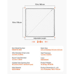 Chain Link Fence Gate, 70 x 72 in, Adjustable Chain Link Fence Panel, Fit 3 ft (W) x 4 ft (H) Garden Fence Gate Opening, Rust-Resistant Galvanized Fencing Gate for Farm Posts Not Included