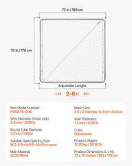 Chain Link Fence Gate, 70 x 72 in, Adjustable Chain Link Fence Panel, Fit 3 ft (W) x 4 ft (H) Garden Fence Gate Opening, Rust-Resistant Galvanized Fencing Gate for Farm Posts Not Included
