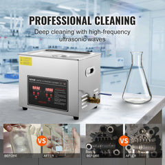 Ultrasonic Cleaner with Digital Timer & Heater, Professional Ultra Sonic Jewelry Cleaner, Stainless Steel Heated Cleaning Machine for Glasses Watch Rings Small Parts Circuit Board (10L)