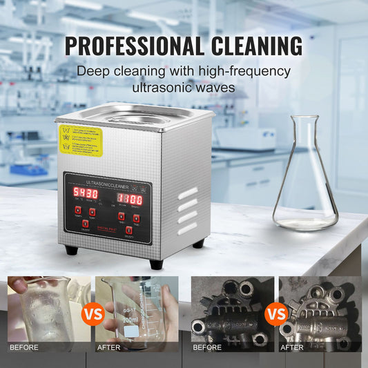 Ultrasonic Cleaner with Digital Timer & Heater, Professional Ultra Sonic Jewelry Cleaner, Stainless Steel Heated Cleaning Machine for Glasses Watch Rings Small Parts Circuit Board (2L)