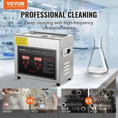 Ultrasonic Cleaner with Digital Timer & Heater, Professional Ultra Sonic Jewelry Cleaner, Stainless Steel Heated Cleaning Machine for Glasses Watch Rings Small Parts Circuit Board (3L)