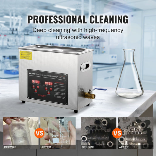 Ultrasonic Cleaner with Digital Timer & Heater, Professional Ultra Sonic Jewelry Cleaner, Stainless Steel Heated Cleaning Machine for Glasses Watch Rings Small Parts Circuit Board (6L)