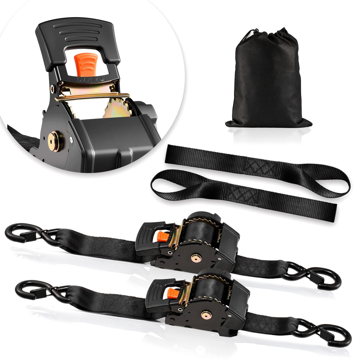 Retractable Ratchet Straps, 50.8 mm x 3 m, Tie Down Straps with S Hooks, 1375 kg Break Strength, 2 Soft Loops, Tie Down Ratcheting for Moving, Trailers, Motorcycles, Kayaks, Car Roof, 2 Pack