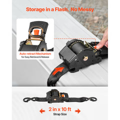 Retractable Ratchet Straps, 50.8 mm x 3 m, Tie Down Straps with S Hooks, 1375 kg Break Strength, 2 Soft Loops, Tie Down Ratcheting for Moving, Trailers, Motorcycles, Kayaks, Car Roof, 2 Pack