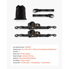 Retractable Ratchet Straps, 50.8 mm x 3 m, Tie Down Straps with S Hooks, 1375 kg Break Strength, 2 Soft Loops, Tie Down Ratcheting for Moving, Trailers, Motorcycles, Kayaks, Car Roof, 2 Pack