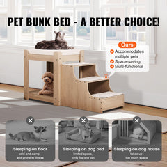 Pet Bunk Bed with Stairs Dog/Cat Window Perch for Bedside Indoor Use