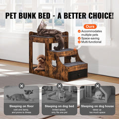Pet Bunk Bed with Stairs Dog/Cat Window Perch with Storage Indoor Brown