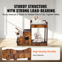 Pet Bunk Bed with Stairs Dog/Cat Window Perch with Storage Indoor Brown