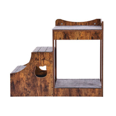Pet Bunk Bed with Stairs Dog/Cat Window Perch with Storage Indoor Brown