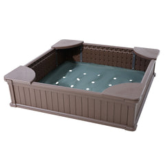 Sandbox with Cover, 48.6x48.6x12.4 in Square Sand Box, HDPE Sand Pit with 4 Corner Seating and Bottom Liner, Kids Sandbox for Outdoor Backyard, Beach, Park, Gift for Boys Girls Ages 3-12, Brown