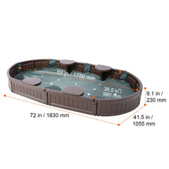 Sandbox with Cover, 72 x 41.5 x 9.1 in Oval Sand Box, HDPE Sand Pit with 4 Corner Seating and Bottom Liner, Kids Sandbox for Outdoor Backyard, Beach, Park, Gift for Boys Girls Ages 3-12, Brown