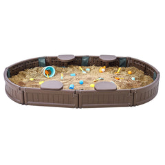 Sandbox with Cover, 72 x 41.5 x 9.1 in Oval Sand Box, HDPE Sand Pit with 4 Corner Seating and Bottom Liner, Kids Sandbox for Outdoor Backyard, Beach, Park, Gift for Boys Girls Ages 3-12, Brown