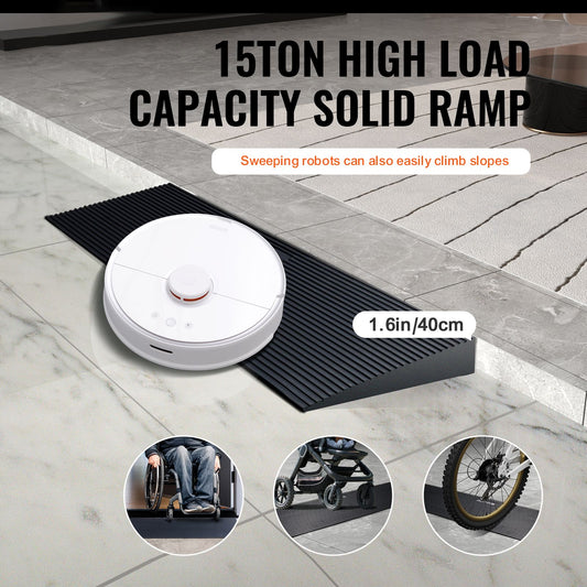 4 cm Rise Cuttable Threshold Ramp for Sweeping Robot, 90 cm Wide Natural Rubber Wheelchair Ramp, Non-Slip Solid Rubber Ramp with Double-Sided Tape for Doorways, Driveways, Bathroom, Smooth Tile