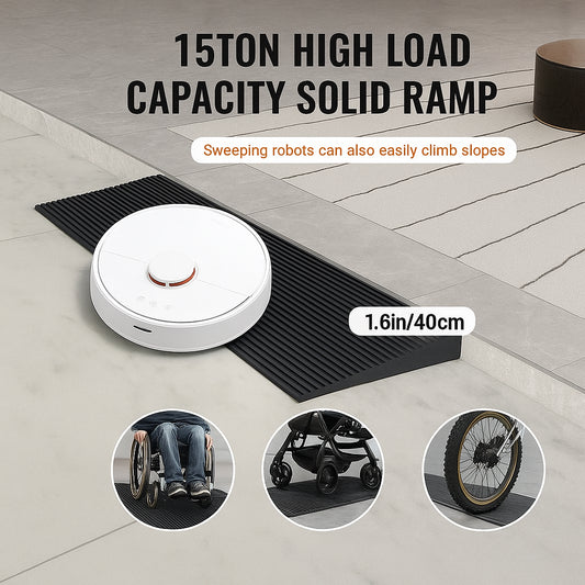 4 cm Rise Cuttable Threshold Ramp for Sweeping Robot, 90 cm Wide Natural Rubber Wheelchair Ramp, Non-Slip Solid Rubber Ramp with Double-Sided Tape for Doorways, Driveways, Bathroom, Smooth Tile