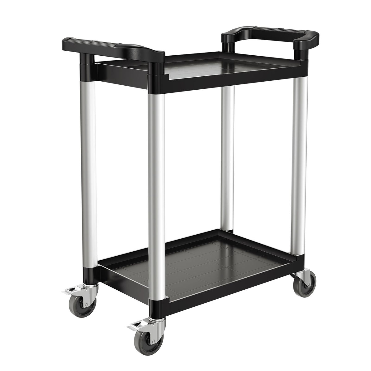 Utility Cart, 300 lbs Load Capacity, 2-tier Utility Plastic Cart with 360° Swivel Wheels (2 with Brakes), 24.4 x 16.1-inch Food Service Cart for Warehouse, Office, Home, Restaurant, Kitchen