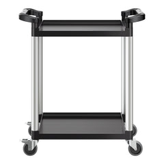 Utility Cart, 300 lbs Load Capacity, 2-tier Utility Plastic Cart with 360° Swivel Wheels (2 with Brakes), 24.4 x 16.1-inch Food Service Cart for Warehouse, Office, Home, Restaurant, Kitchen