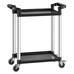 Utility Cart, 300 lbs Load Capacity, 2-tier Utility Plastic Cart with 360° Swivel Wheels (2 with Brakes), 24.4 x 16.1-inch Food Service Cart for Warehouse, Office, Home, Restaurant, Kitchen