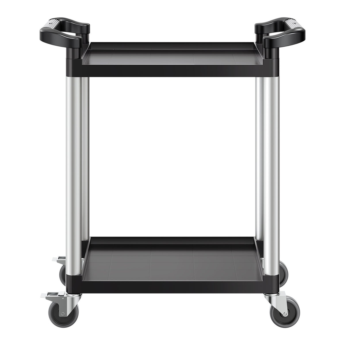 Utility Cart, 300 lbs Load Capacity, 2-tier Utility Plastic Cart with 360° Swivel Wheels (2 with Brakes), 24.4 x 16.1-inch Food Service Cart for Warehouse, Office, Home, Restaurant, Kitchen