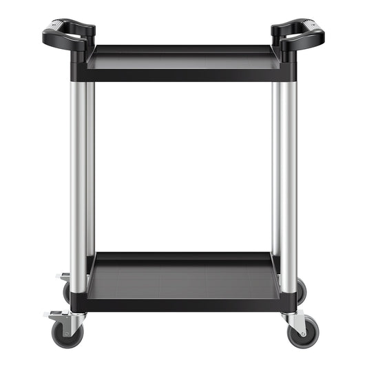 Utility Cart, 300 lbs Load Capacity, 2-tier Utility Plastic Cart with 360° Swivel Wheels (2 with Brakes), 24.4 x 16.1-inch Food Service Cart for Warehouse, Office, Home, Restaurant, Kitchen