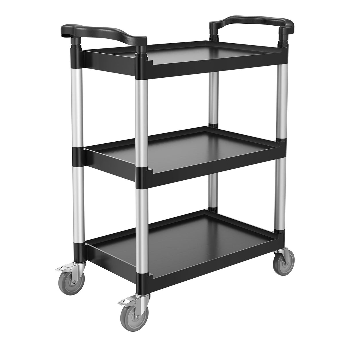 Utility Cart, 300 lbs Load Capacity, 3-tier Utility Plastic Cart with 360° Swivel Wheels (2 with Brakes), 24.4 x 16.1-inch Food Service Cart for Warehouse, Office, Home, Restaurant, Kitchen