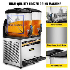 Commercial Slush Machine Margarita Slush Maker 2x15L Frozen Drink Machine