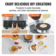 Electric Ice Cream Cone Maker, Commercial 1230W Waffle Cone Machine, Non-Stick Stainless Steel Egg Roll Mold, with Temperature and Time Control, Handle, for Restaurant Bakery Snack Bar Family