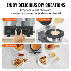 Electric Ice Cream Cone Maker, Commercial 1230W Waffle Cone Machine, Non-Stick Stainless Steel Egg Roll Mold, with Temperature and Time Control, Handle, for Restaurant Bakery Snack Bar Family