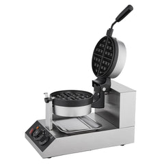 Commercial Waffle Maker, 1300W Round Waffle Baker Machine, Non-Stick Stainless Steel Belgian Waffle Iron, Temperature and Time Control, 180° Rotatable, for Restaurant Bakery Snack Bar Family
