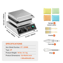 Commercial Waffle Maker, 4PCS Round Waffle Baker Machine,1750W Non-Stick Stainless Steel Belgian Waffle Iron with Temperature and Time Control, for Restaurant Bakery Snack Bar Family