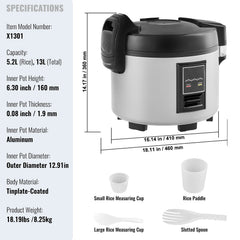 Commercial Rice Cooker 60-Cup Non-Stick Pot 13L 12H Keep Warm Restaurant