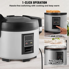Commercial Rice Cooker, 45-Cup Rice Cooker, 9 Liter Large Rice Cooker and Warmer with Nonstick Inner Pot, Fast Cooking and 12-Hour Keep Warm, with Rice Cup and Paddle, for Restaurant