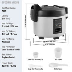 Commercial Rice Cooker, 45-Cup Rice Cooker, 9 Liter Large Rice Cooker and Warmer with Nonstick Inner Pot, Fast Cooking and 12-Hour Keep Warm, with Rice Cup and Paddle, for Restaurant