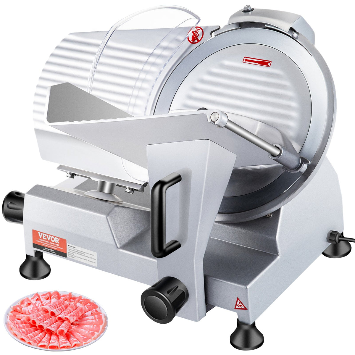 Commercial Meat Slicer, 240W Electric Deli Food Slicer, 10 inch Carbon Steel Blade Electric Food Slicer, 350-400RPM Meat Slicer, 0 - 0.47 inch Adjustable Thickness for Commercial and Home Use