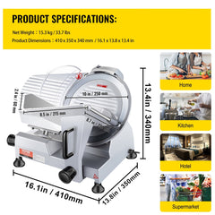 Commercial Meat Slicer, 240W Electric Deli Food Slicer, 10 inch Carbon Steel Blade Electric Food Slicer, 350-400RPM Meat Slicer, 0 - 0.47 inch Adjustable Thickness for Commercial and Home Use