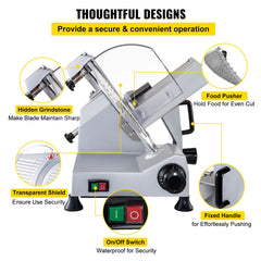 Commercial Meat Slicer, 320W Electric Deli Food Slicer, 12 inch Carbon Steel Blade Electric Food Slicer, 350-400RPM Meat Slicer, 0-0.6 inch Adjustable Thickness for Meat, Cheese, Veggies, Ham