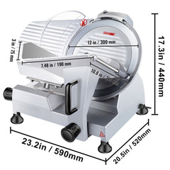 Commercial Meat Slicer, 320W Electric Deli Food Slicer, 12 inch Carbon Steel Blade Electric Food Slicer, 350-400RPM Meat Slicer, 0-0.6 inch Adjustable Thickness for Meat, Cheese, Veggies, Ham